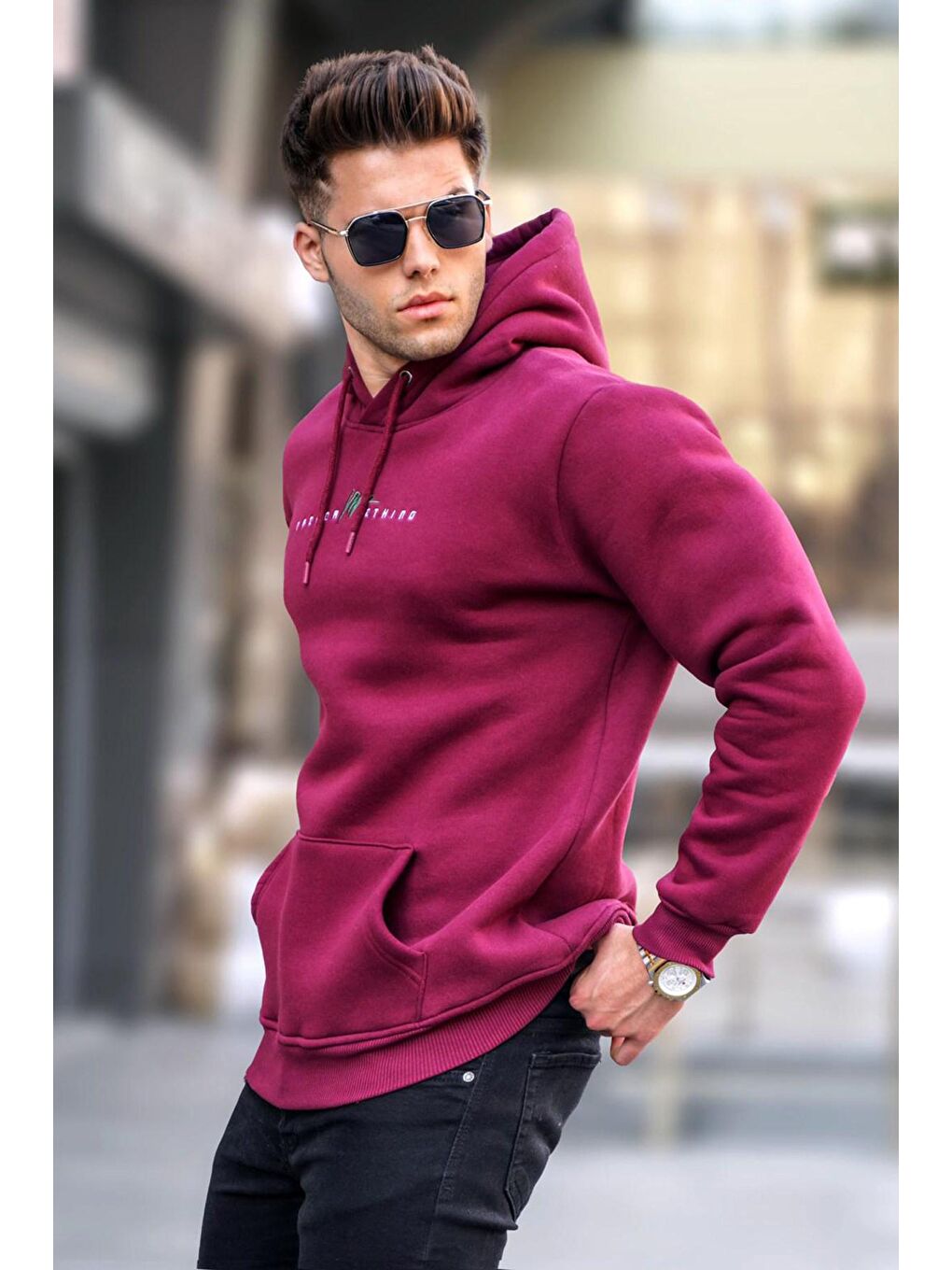 Madmext Bordo Basic Kapüşonlu Sweatshirt 6002