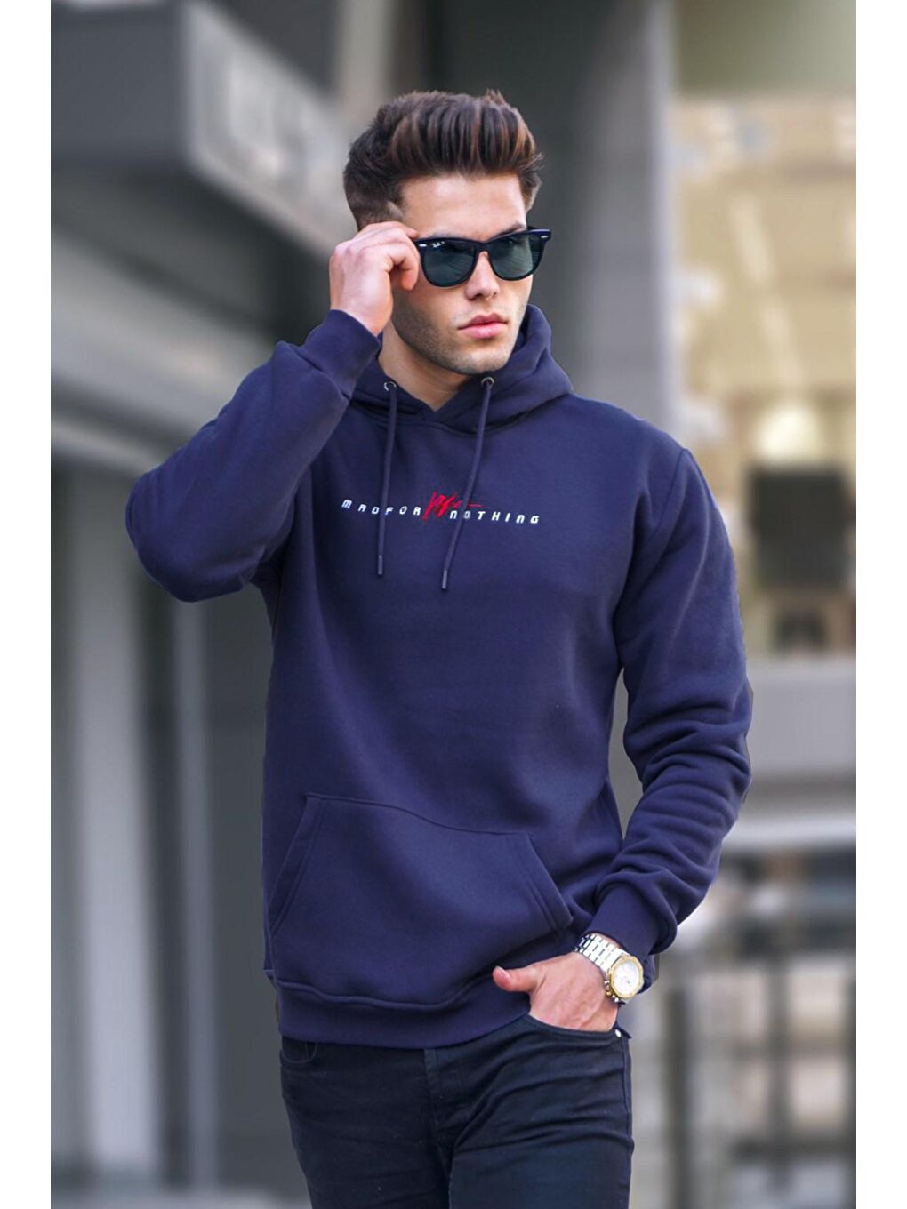 Madmext Lacivert Basic Kapüşonlu Sweatshirt 6002