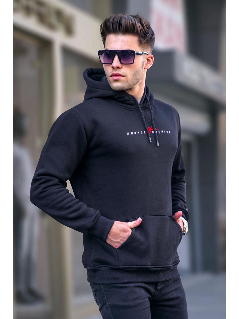 Madmext Siyah Basic Kapüşonlu Sweatshirt 6002