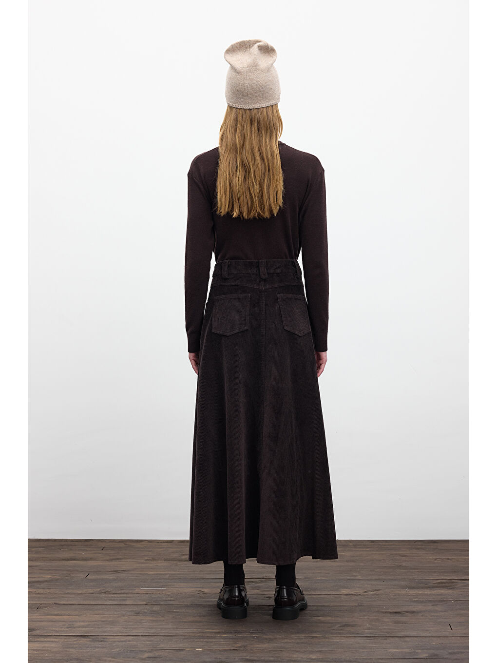 Kahverengi Fitilli Kadife Uzun Etek Acı Kahve-7