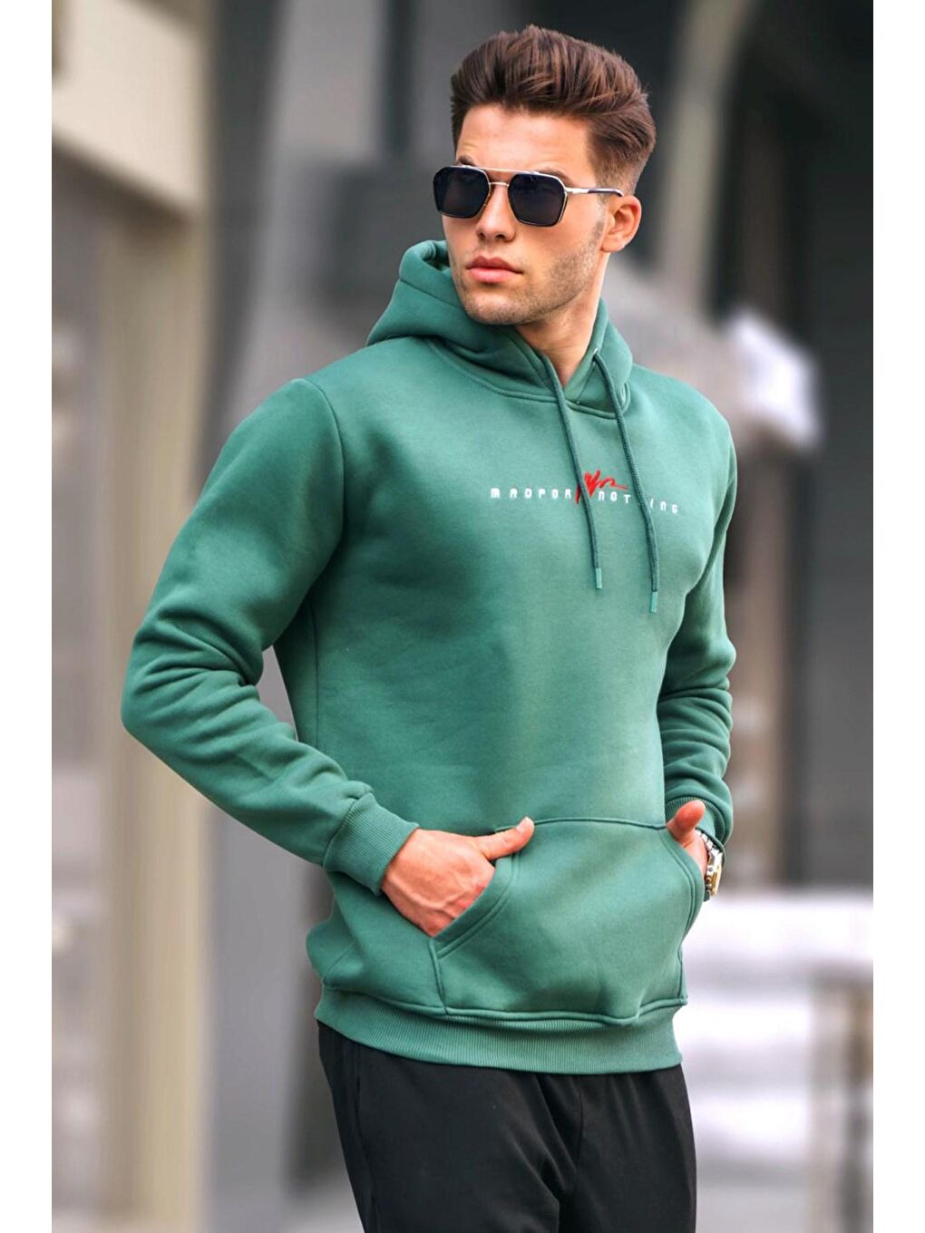 Madmext Yeşil Basic Kapüşonlu Sweatshirt 6002