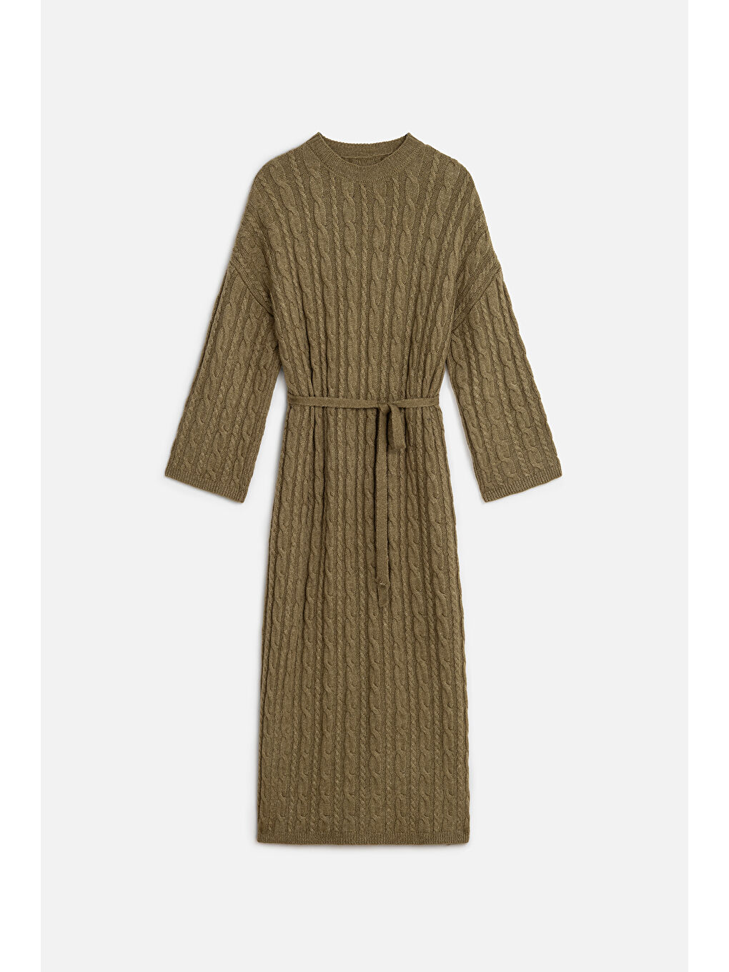 Kahverengi Saç Örgülü Triko Elbise Toprak-1