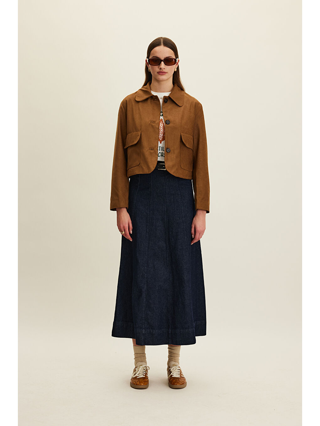 Karışık Denim Volanlı Etek Derin Mavi