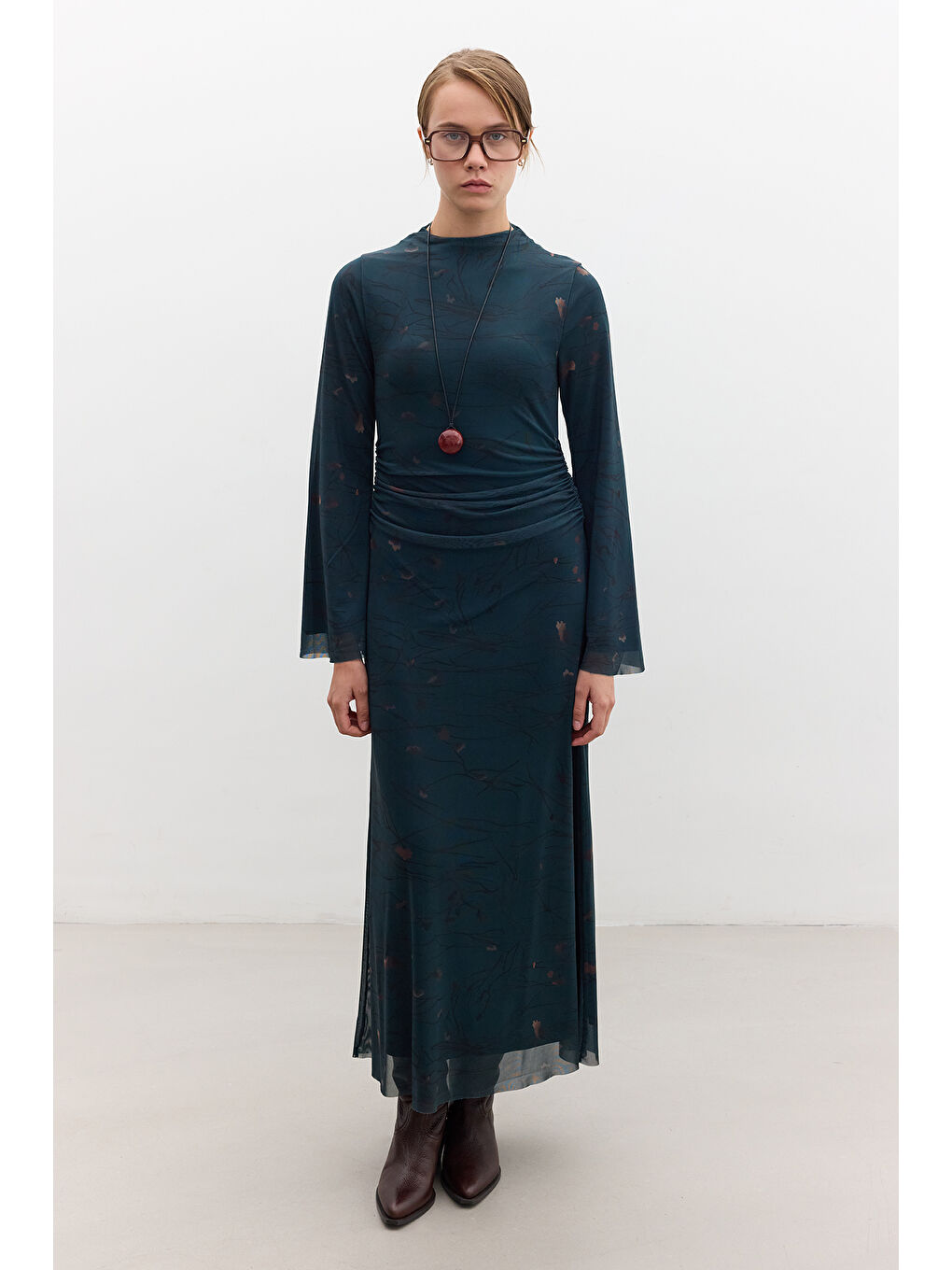 Renksiz Desenli Geniş Kol Tül Elbise Freesıa-2