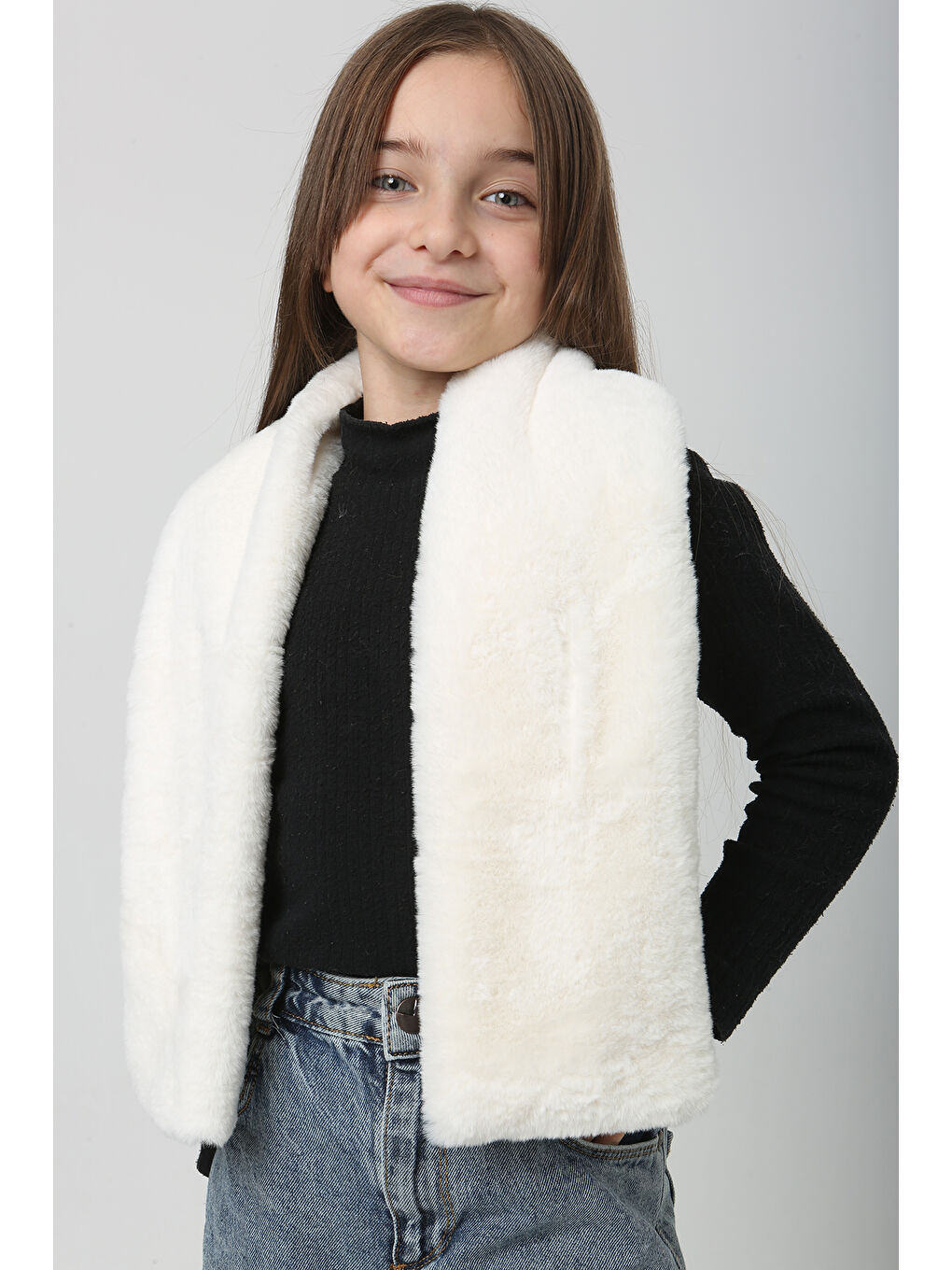 Çocuk Pelüş Kaşkol Boyunluk Atkı RKB Ç 01 Ekru-2