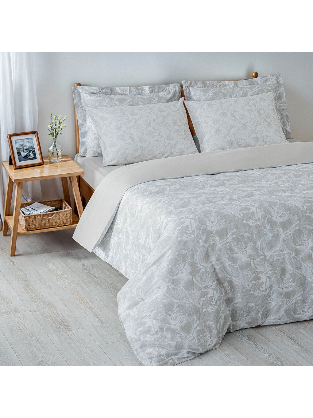 Fiorina Çift Kişilik Nevresim Takımı %100 Pamuk 210 TC 83 Tel Saten Digital Baskılı Bej