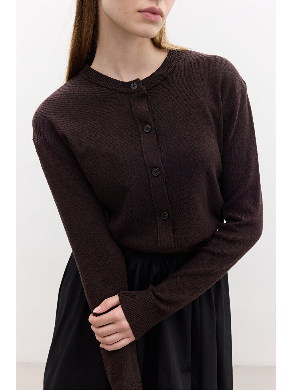 Kahverengi Yumuşak Dokulu Triko Hırka Acı Kahve-1