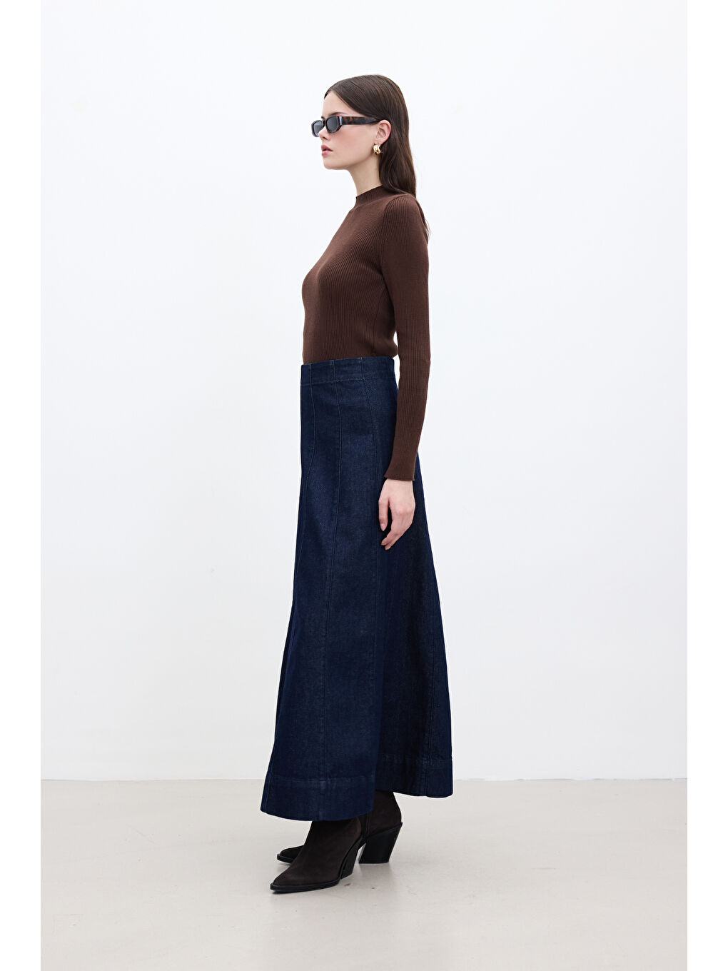 Karışık Denim Volanlı Etek Derin Mavi-5