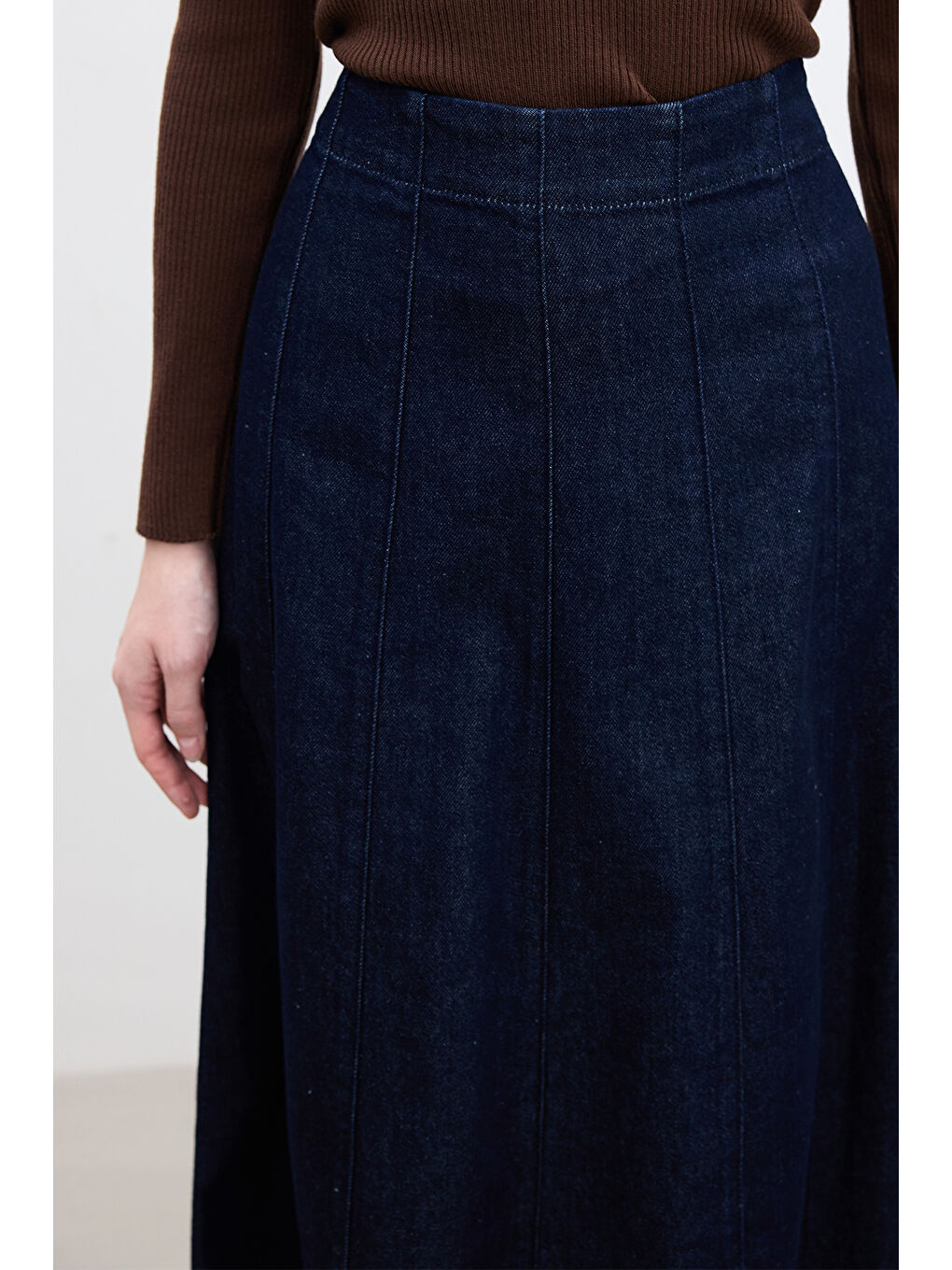 Karışık Denim Volanlı Etek Derin Mavi-6