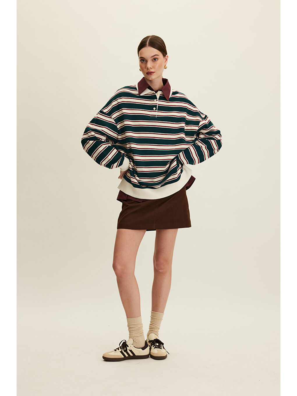 Polo Yaka Oversıze Sweatshırt Yeşil-3