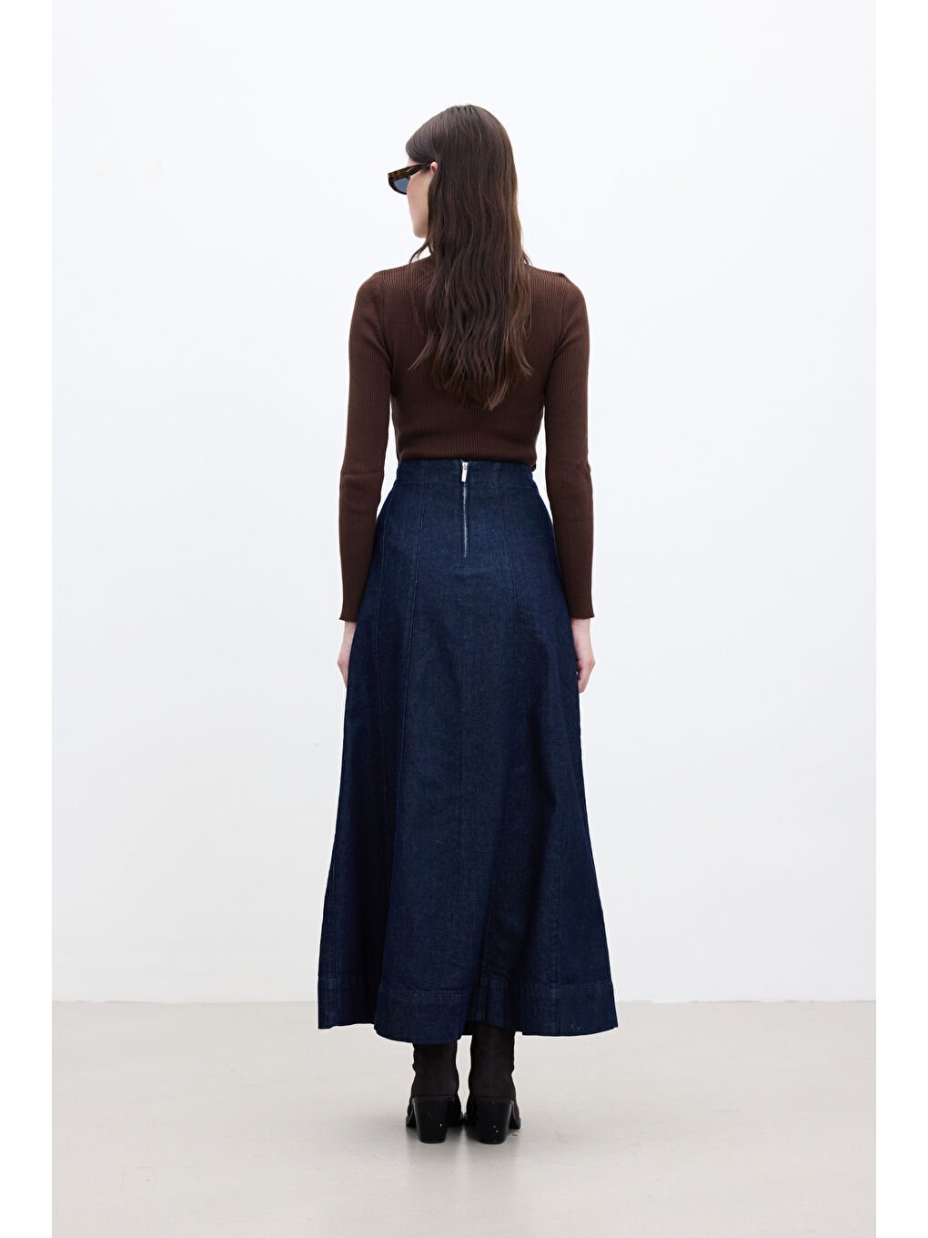 Karışık Denim Volanlı Etek Derin Mavi-7