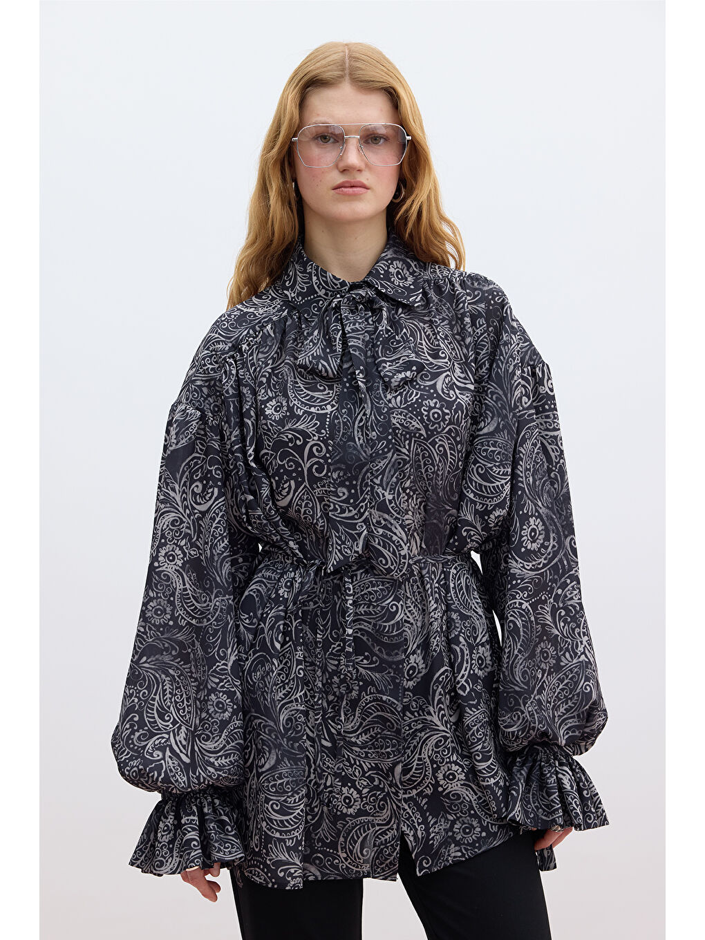 Karışık Desenli Bağlamalı Gömlek Freesıa-2