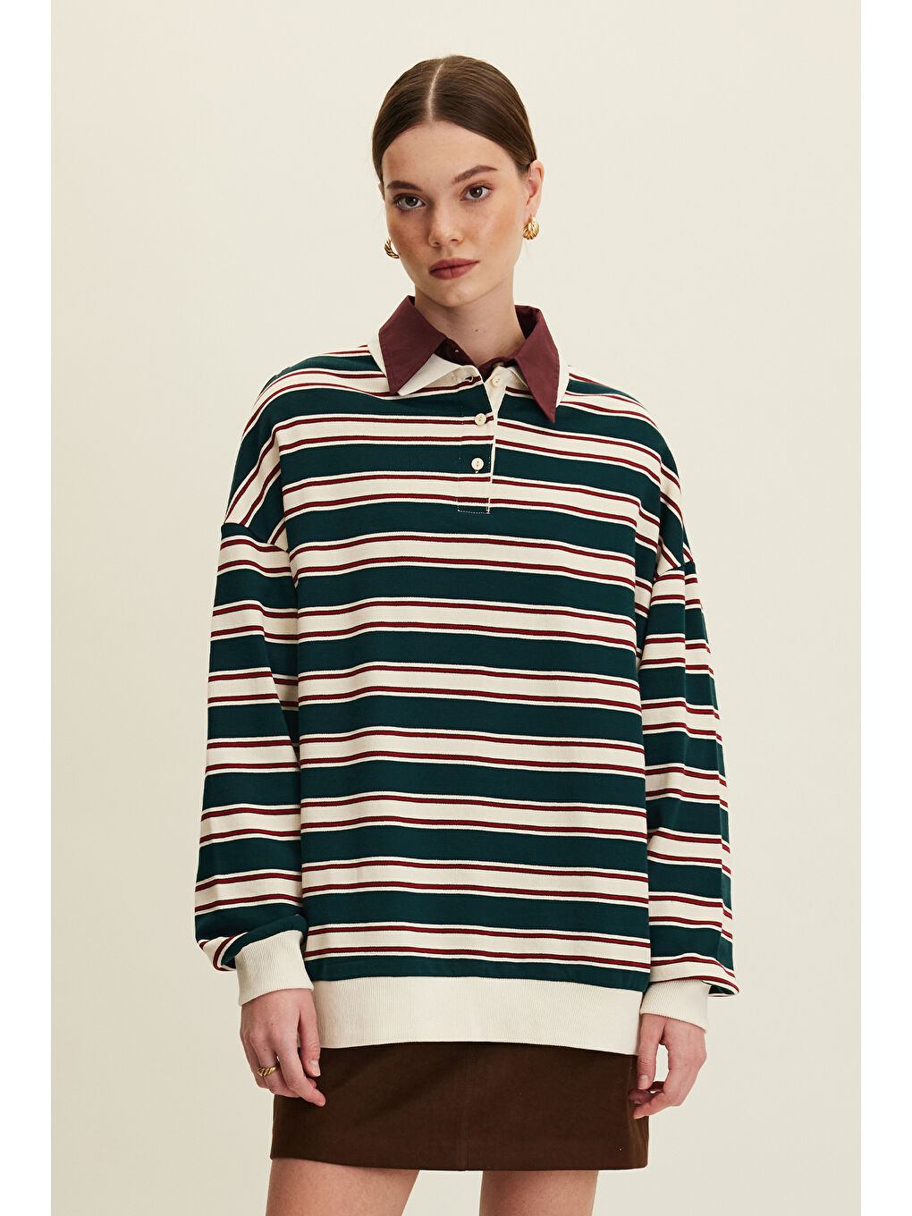 Polo Yaka Oversıze Sweatshırt Yeşil-4