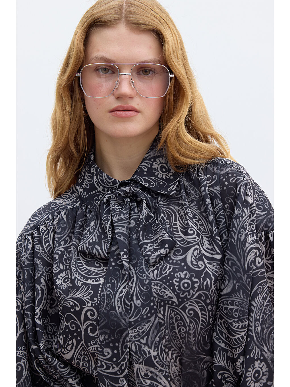 Karışık Desenli Bağlamalı Gömlek Freesıa-4