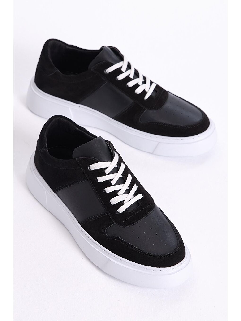 Erkek Siyah Siyah Bağcıklı Hakiki Deri Spor Ayakkabı-1