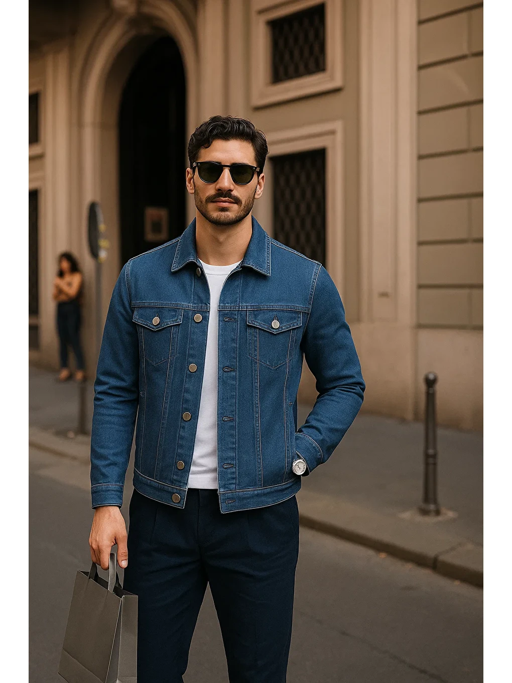 Erkek Günlük Mevsimlik Slim Fit Trend K.mavi Jean Ceket-1
