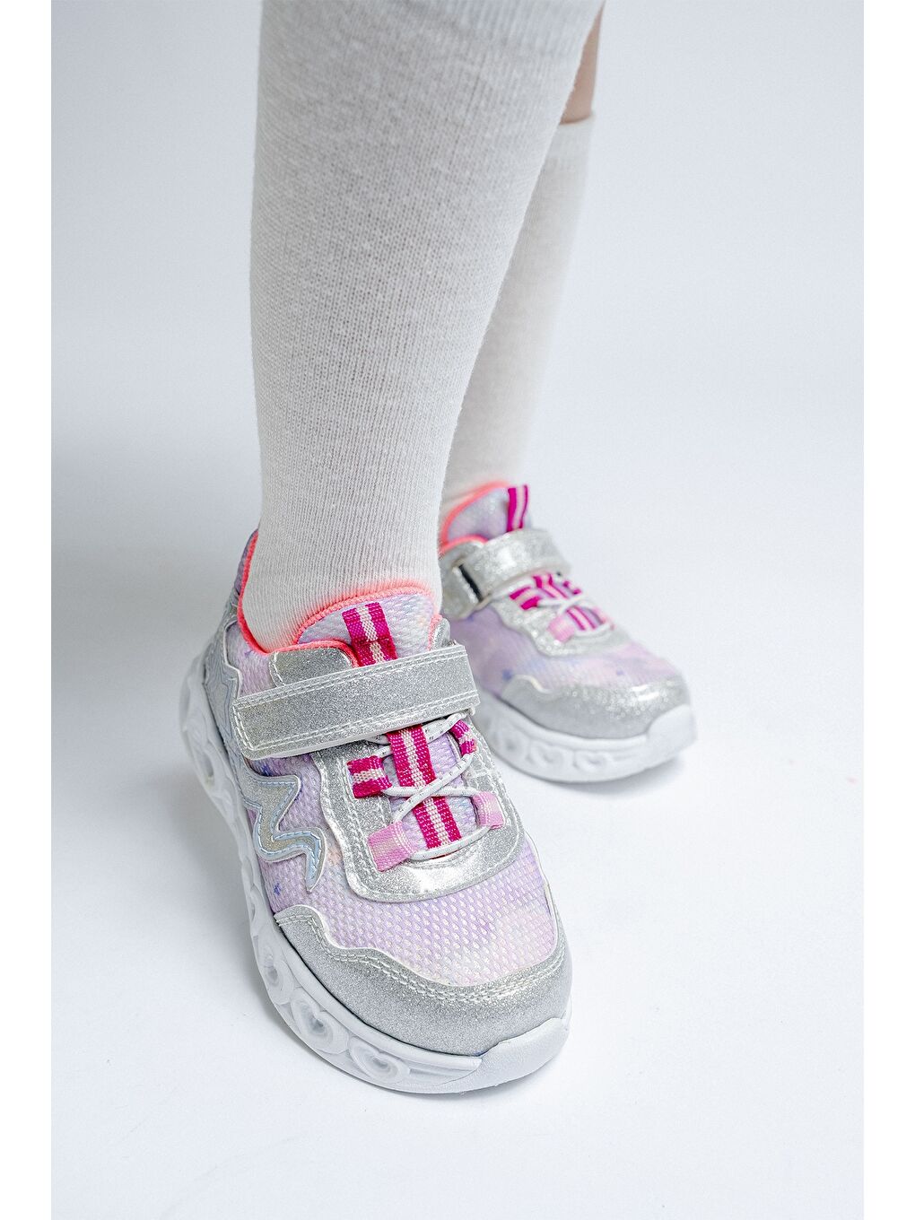 Gri Kız Çocuk Gümüş Işıklı Spor Ayakkabı-3