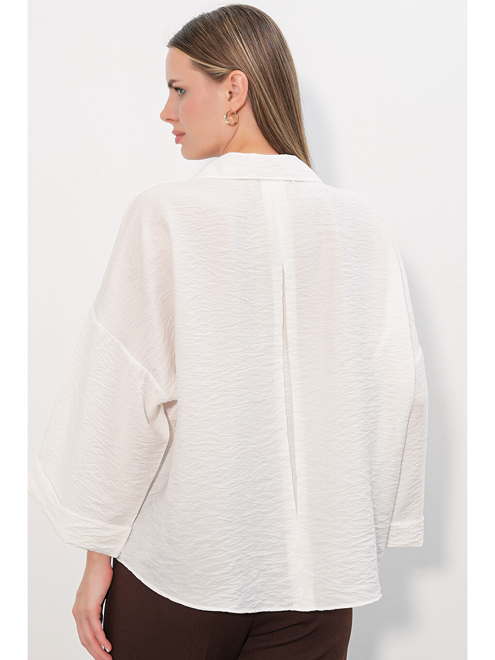 Kadın Geniş Kol Oversize Gömlek 20401 - Beyaz-5
