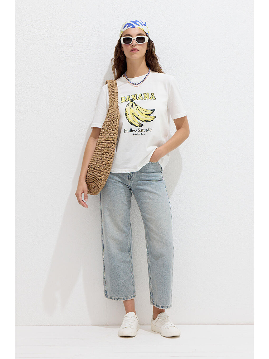 Sarı Dikiş Detaylı Baskılı Tişört Banana-2