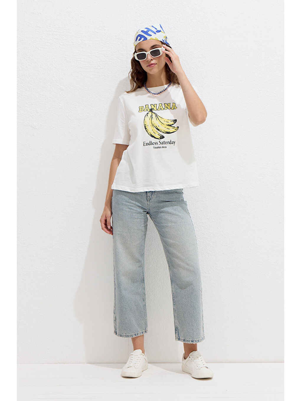 Sarı Dikiş Detaylı Baskılı Tişört Banana-3