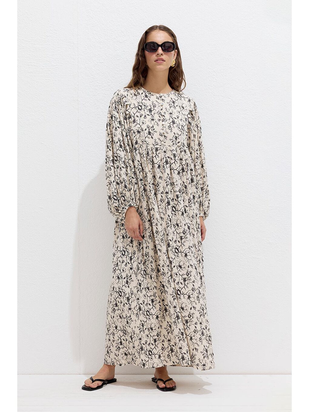 Siyah Pamuklu Desenli Elbise Desen-2