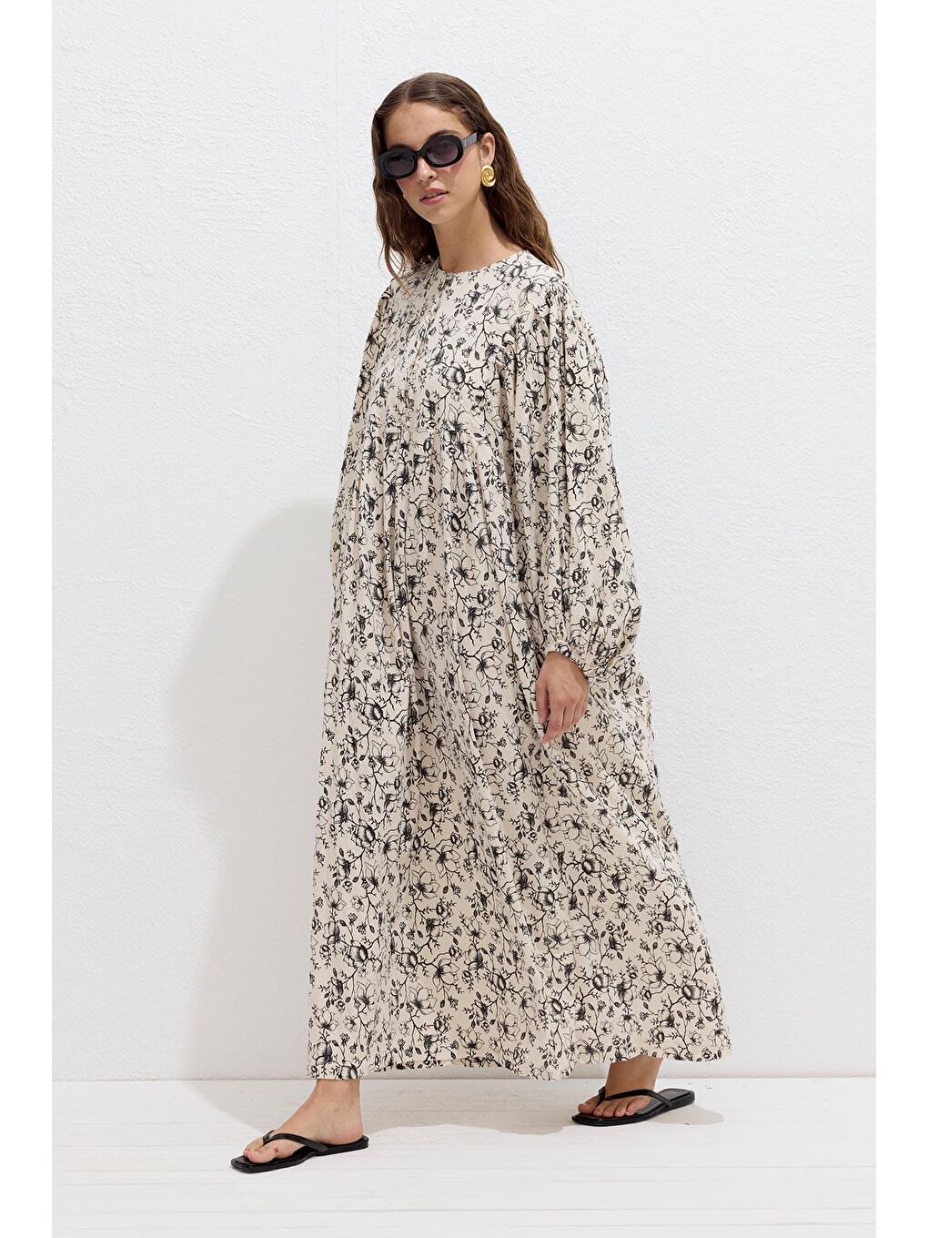 Siyah Pamuklu Desenli Elbise Desen-3