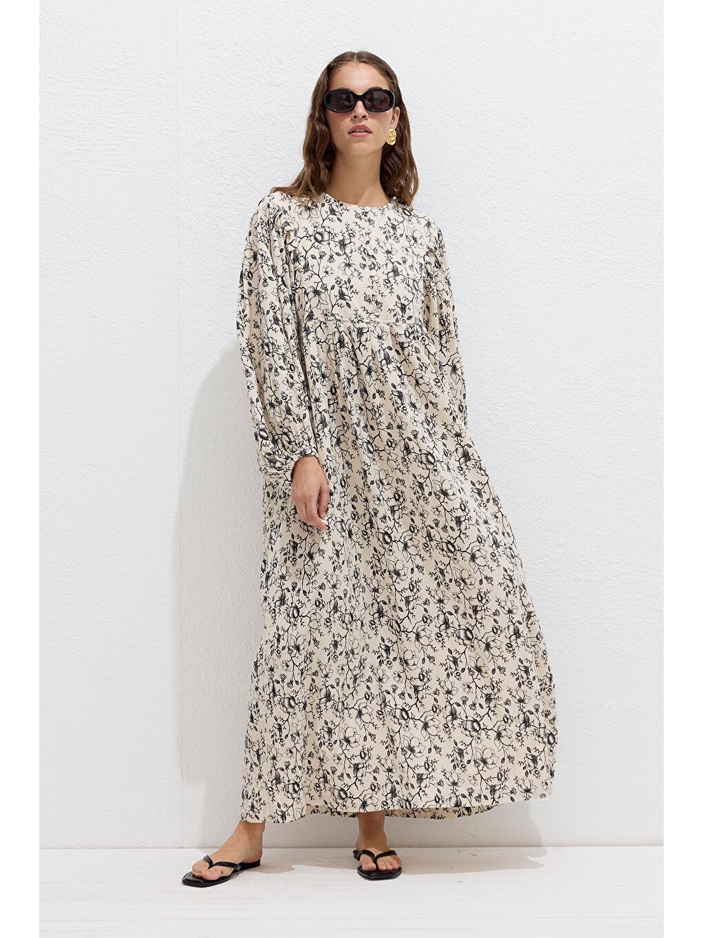 Siyah Pamuklu Desenli Elbise Desen-4