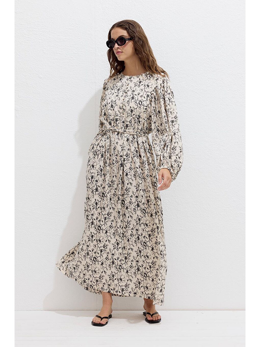 Siyah Pamuklu Desenli Elbise Desen-5