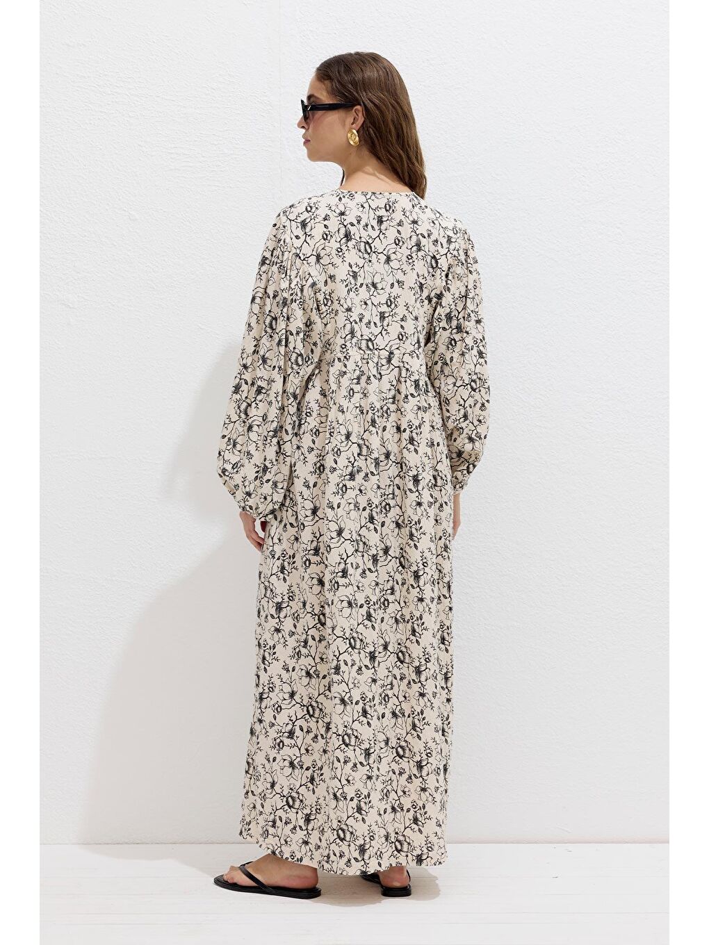 Siyah Pamuklu Desenli Elbise Desen-6