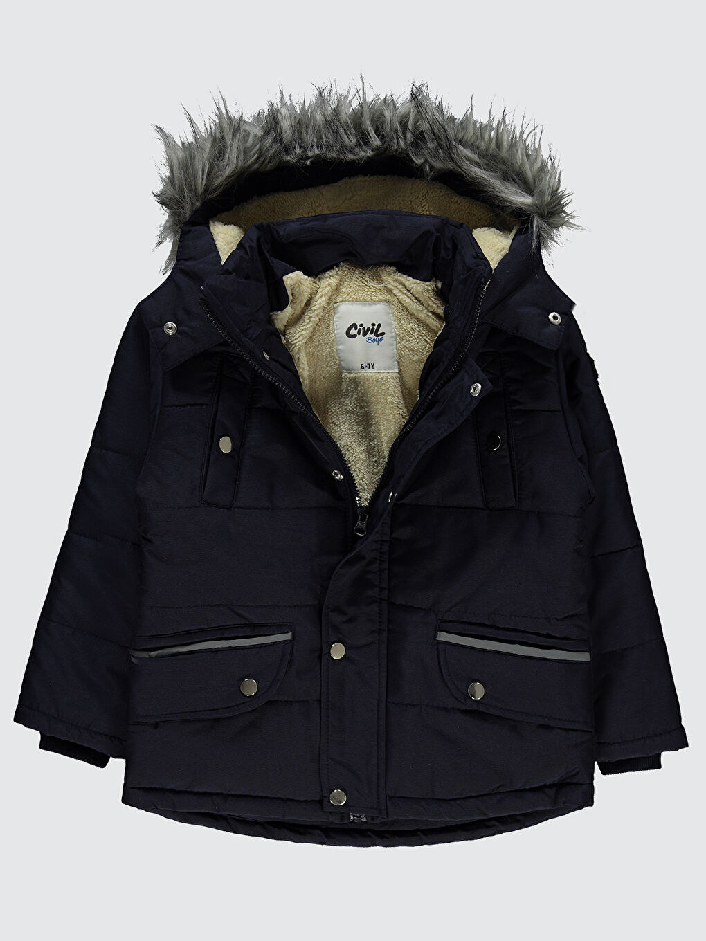 Erkek Çocuk Kapüşonlu Mont 6 9 Yaş Lacivert-1