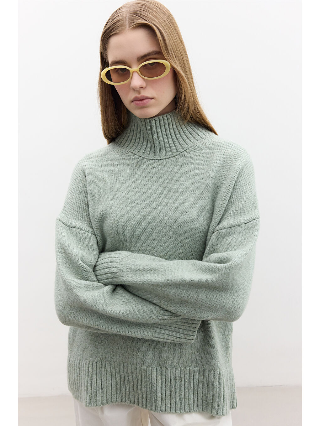 Yeşil Oversize Yumuşak Kazak Mint-5