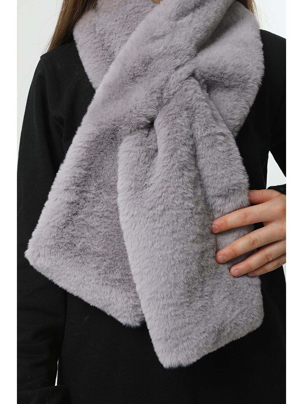 Gri Çocuk Pelüş Kaşkol Boyunluk Atkı RKB Ç 01 Füme-4