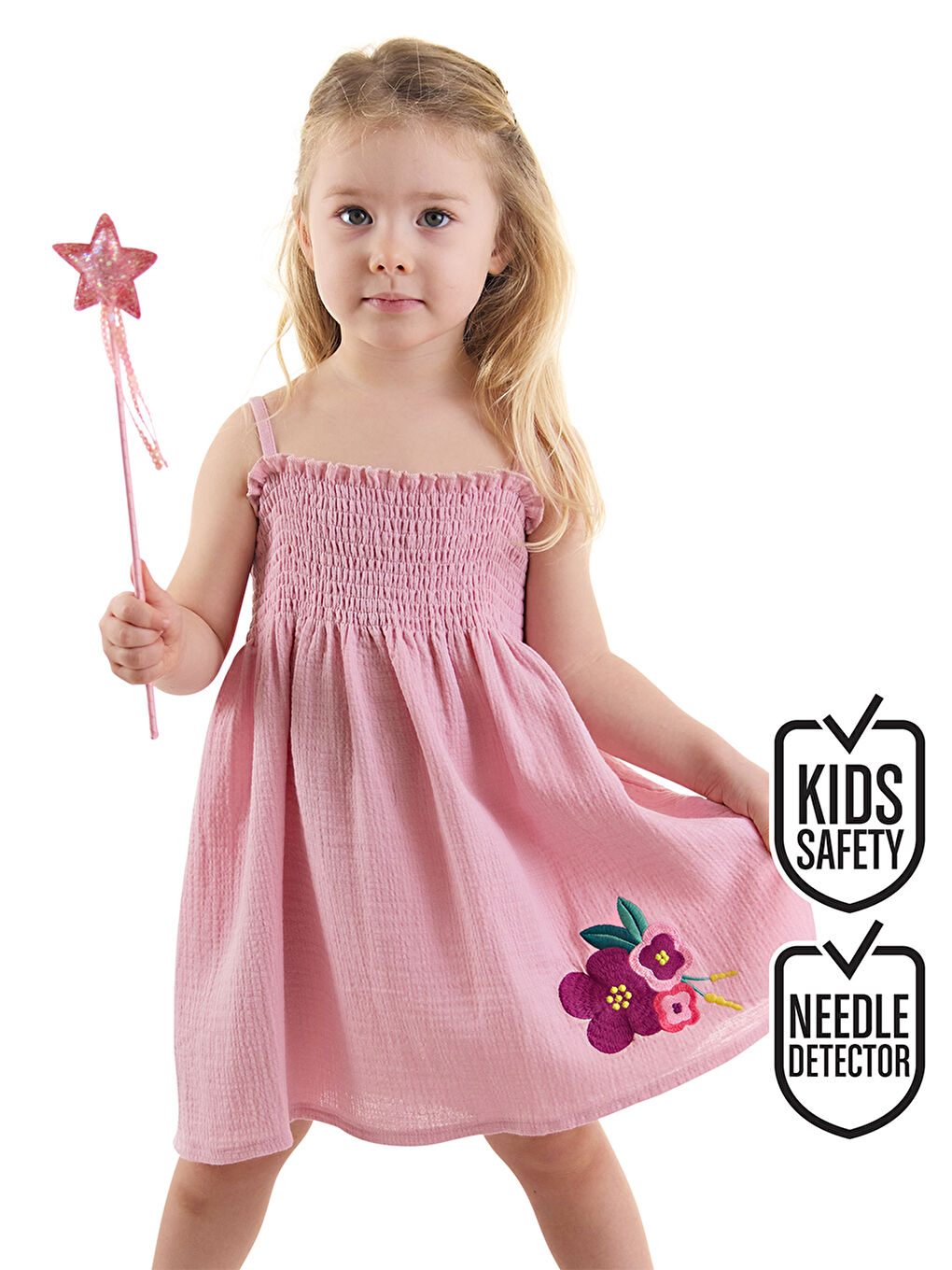 Pembe Çiçekli Gülkurusu Kız Bebek Çocuk Müslin Elbise