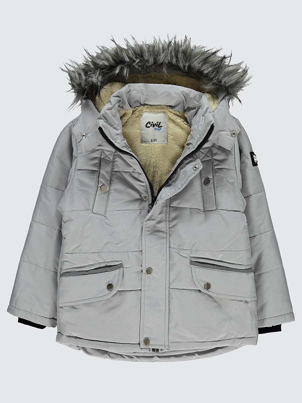 Erkek Çocuk Kapüşonlu Mont 6 9 Yaş Gri-1