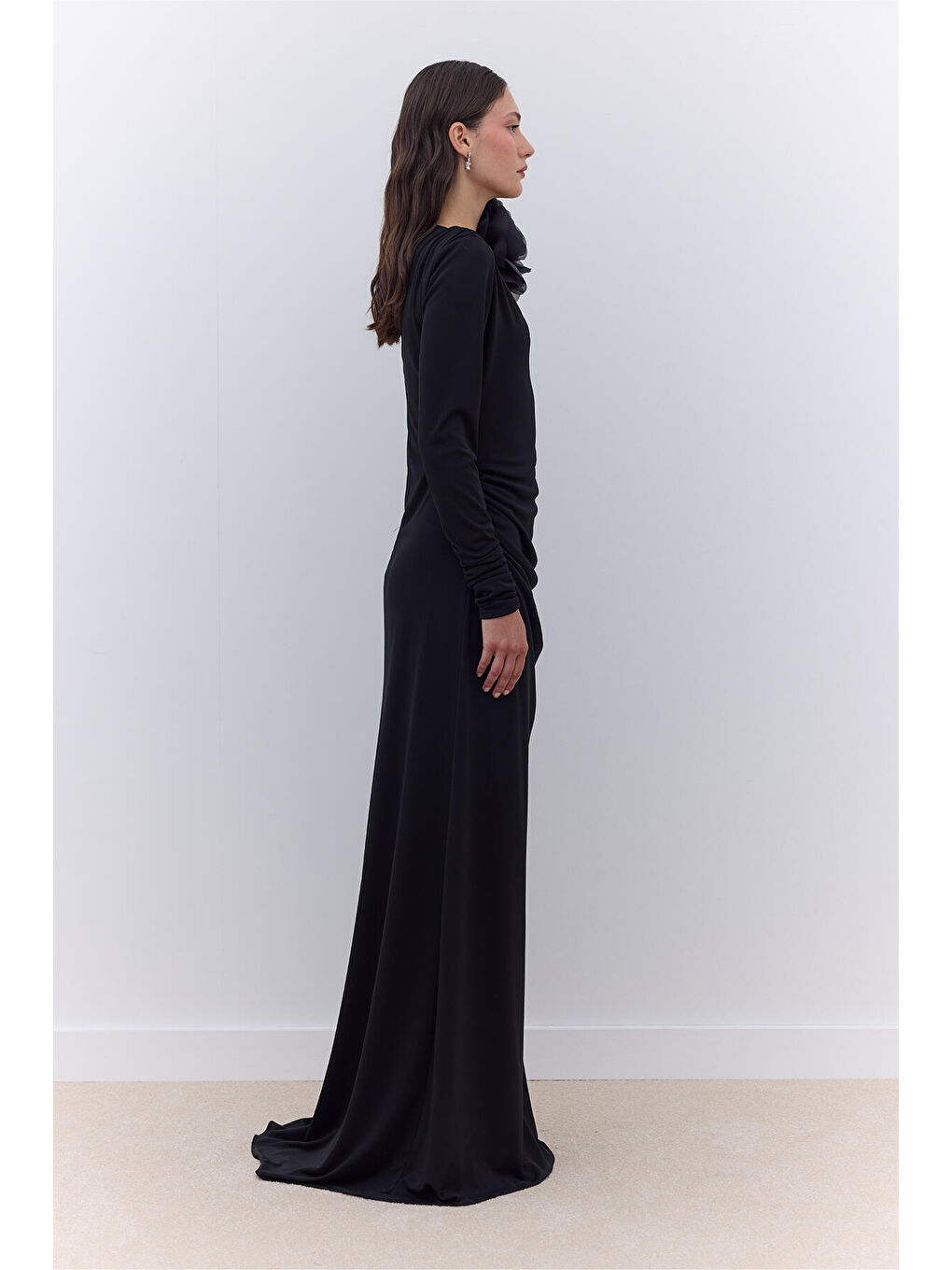 Haıley Drapeli Abiye Elbise Siyah-2