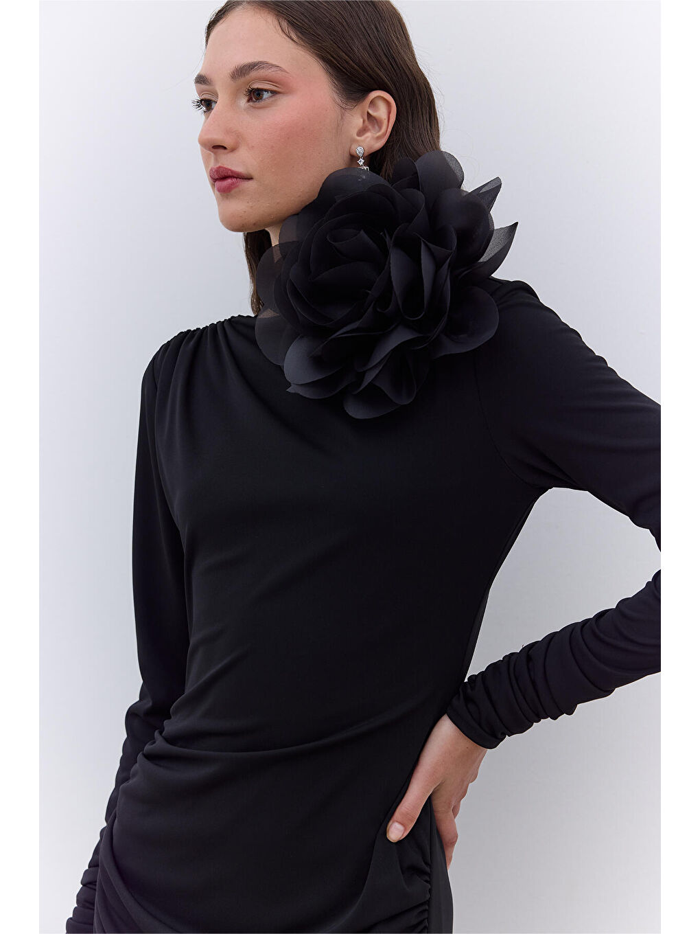 Haıley Drapeli Abiye Elbise Siyah-3