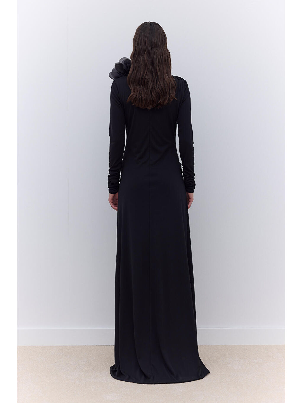 Haıley Drapeli Abiye Elbise Siyah-5