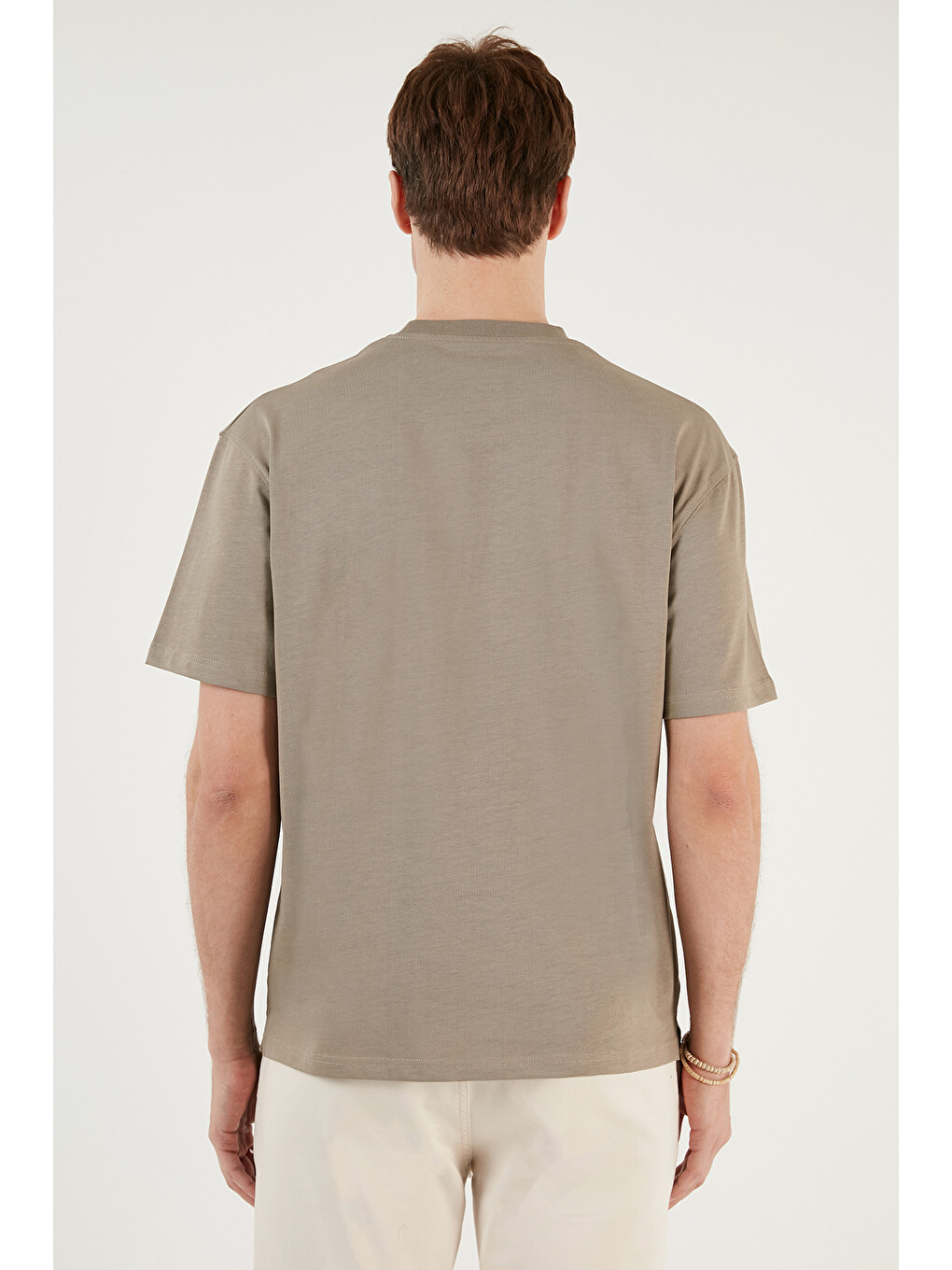 Bej Pamuklu Relaxed Fit Sıfır Yaka Erkek T Shirt 5905446-5