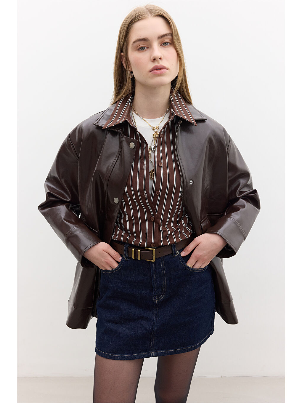 Karışık Denim Kısa Etek Derin Mavi-4