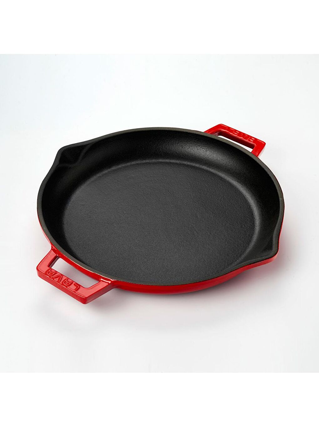 Kırmızı Yuvarlak Kızartma Tavası Döküm Demir Yekpare Çift Kulplu Çap(Ø)30cm.-1