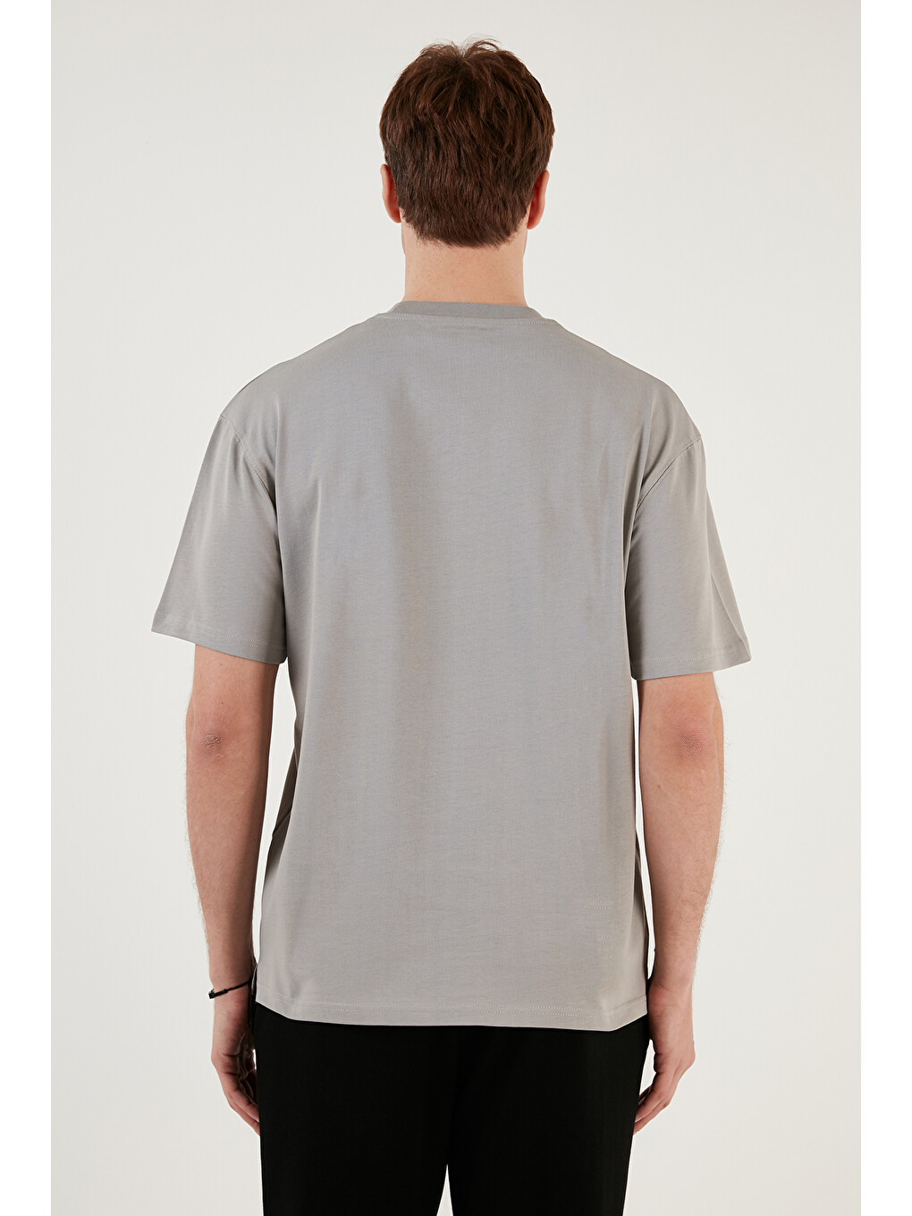 Gri Pamuklu Relaxed Fit Sıfır Yaka Erkek T Shirt 5905446-5