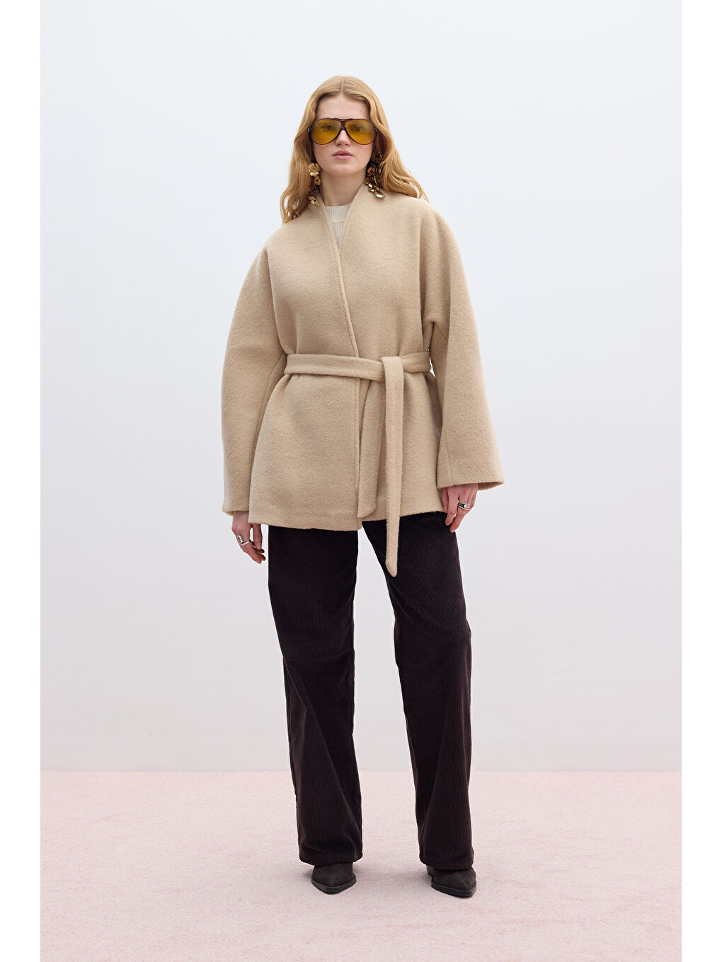 Kahverengi Kalın Kaşe Kimono Kaban Sütlü Kahve-1