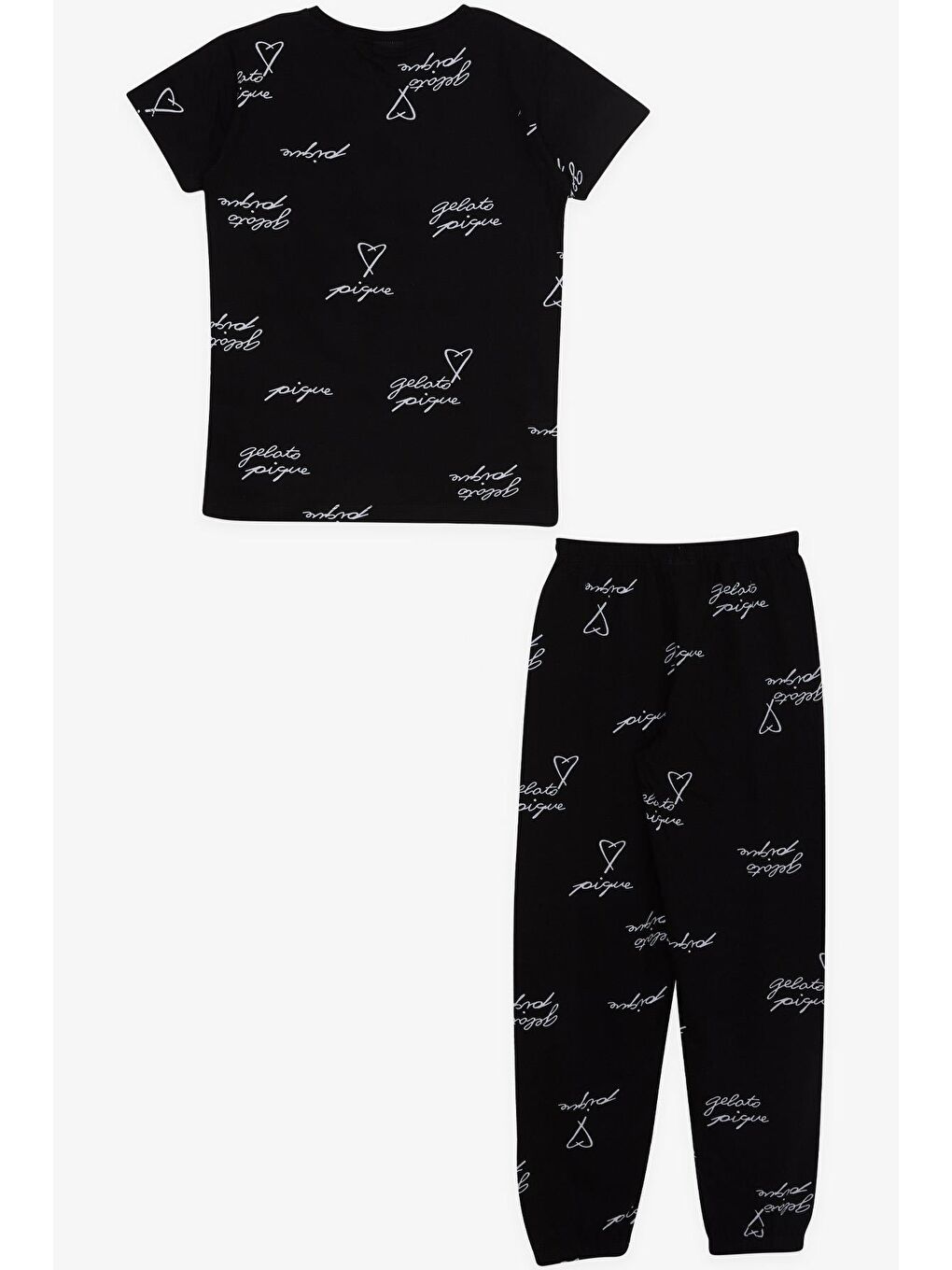 Kız Çocuk Pijama Takımı Kalpli Yazı Desenli Siyah (9 Yaş)-1