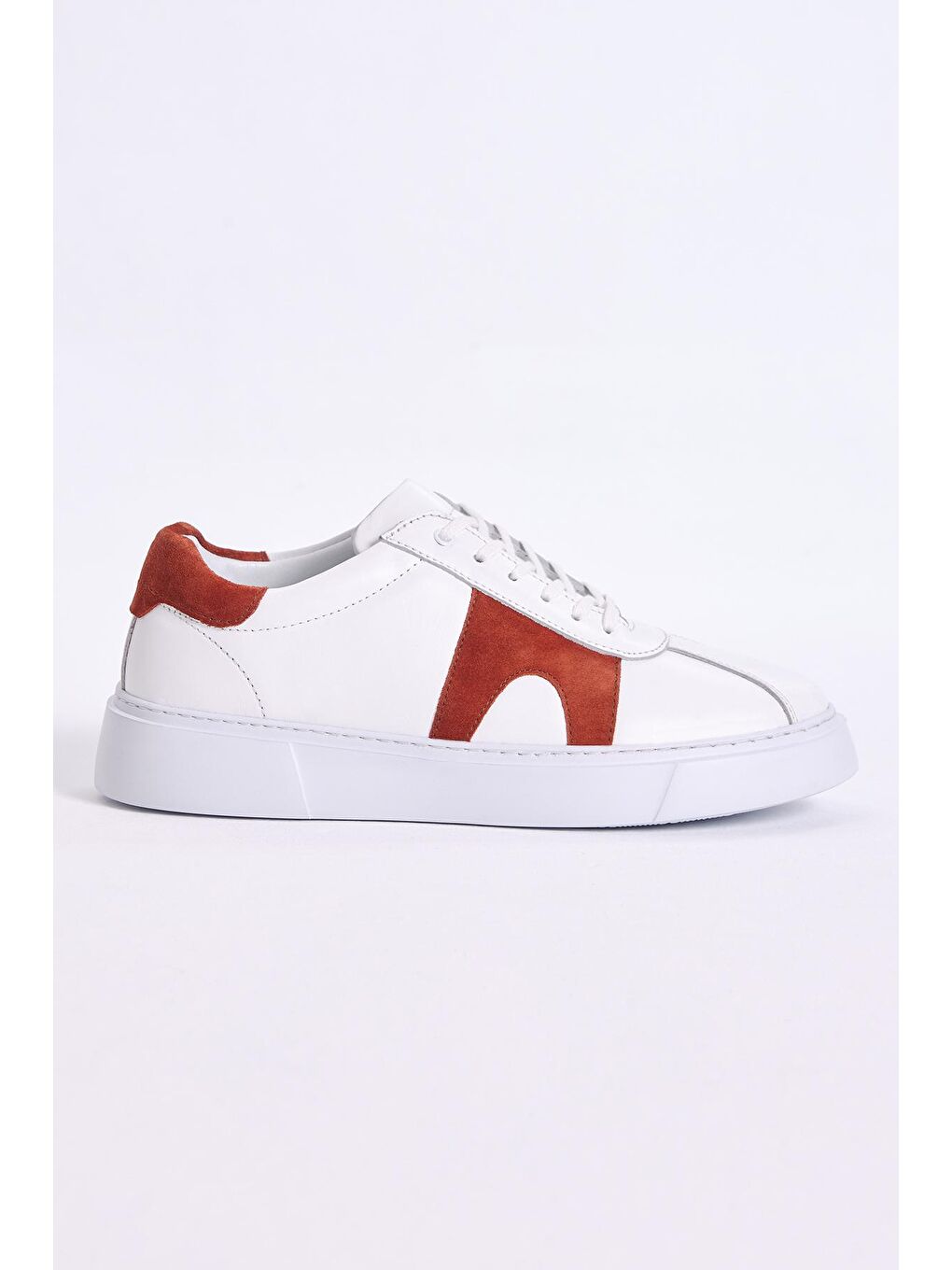 Erkek Beyaz Turuncu Bağcıklı Hakiki Deri Spor Ayakkabı-1