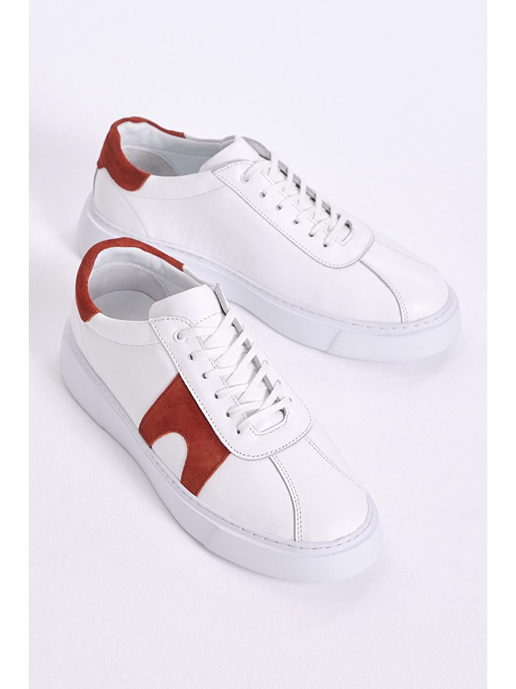 Erkek Beyaz Turuncu Bağcıklı Hakiki Deri Spor Ayakkabı-2