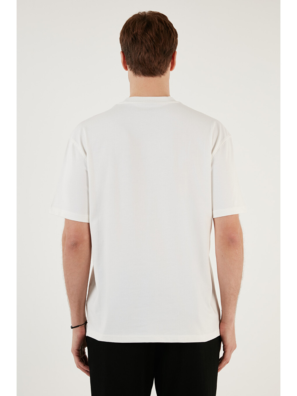 Ekru Pamuklu Relaxed Fit Sıfır Yaka Erkek T Shirt 5905446-5