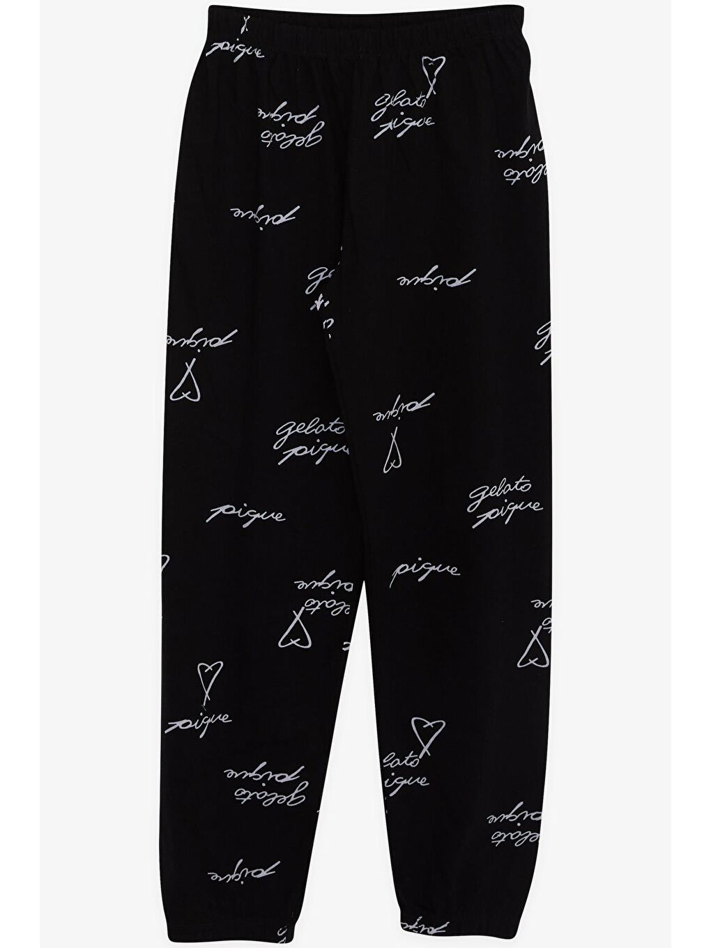 Kız Çocuk Pijama Takımı Kalpli Yazı Desenli Siyah (9 Yaş)-3