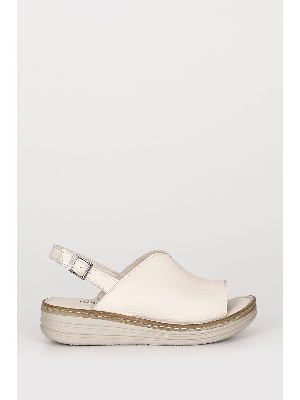 Bej Hakiki Deri Dolgu Taban Kadın Sandalet 42232-3