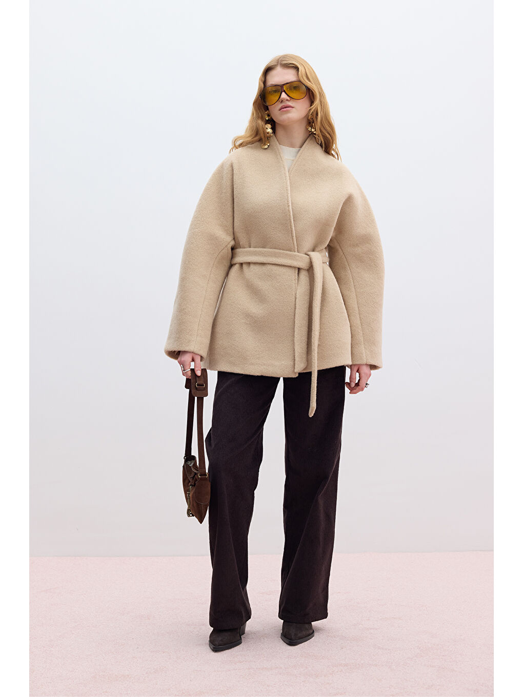 Kahverengi Kalın Kaşe Kimono Kaban Sütlü Kahve-3