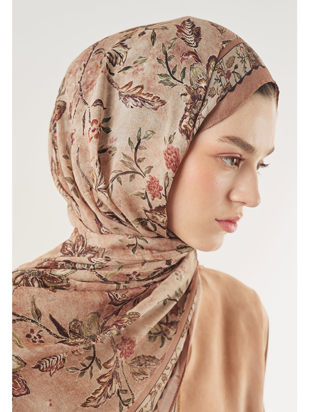 Pembe Ethnic Blossom Desen Soft Viskon Şal Somon-4